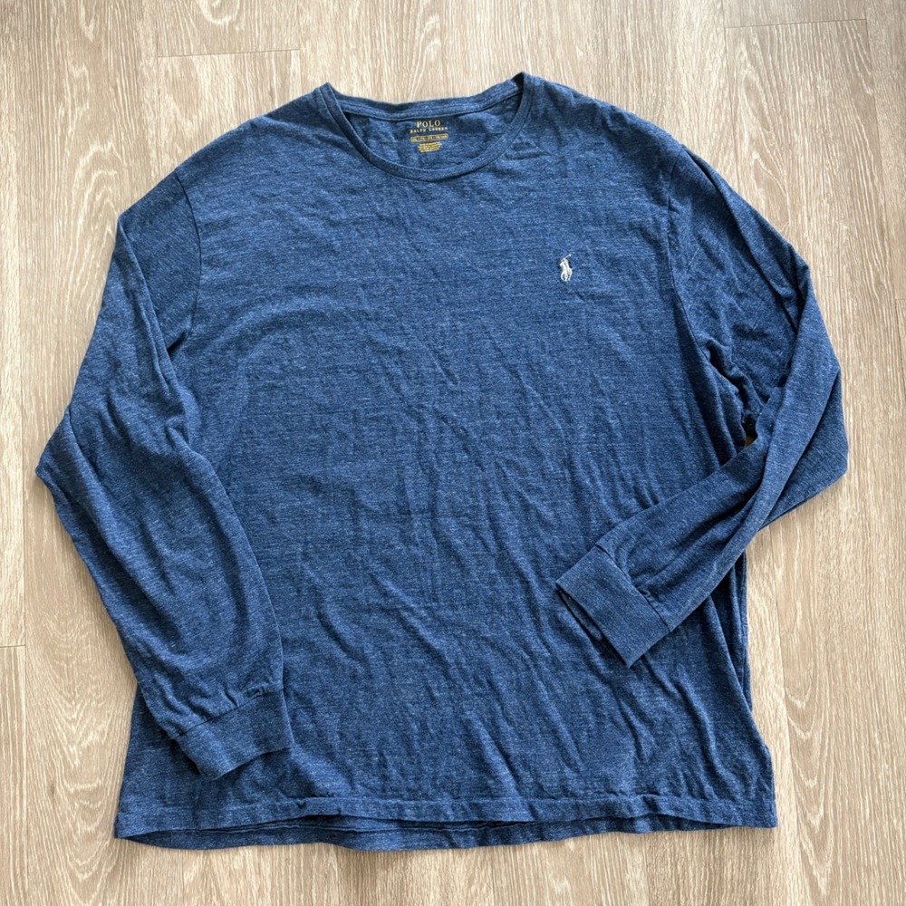 Polo Ralph Lauren Long Sleeve T-Shirt Heathered Blue Pony Logo XXL